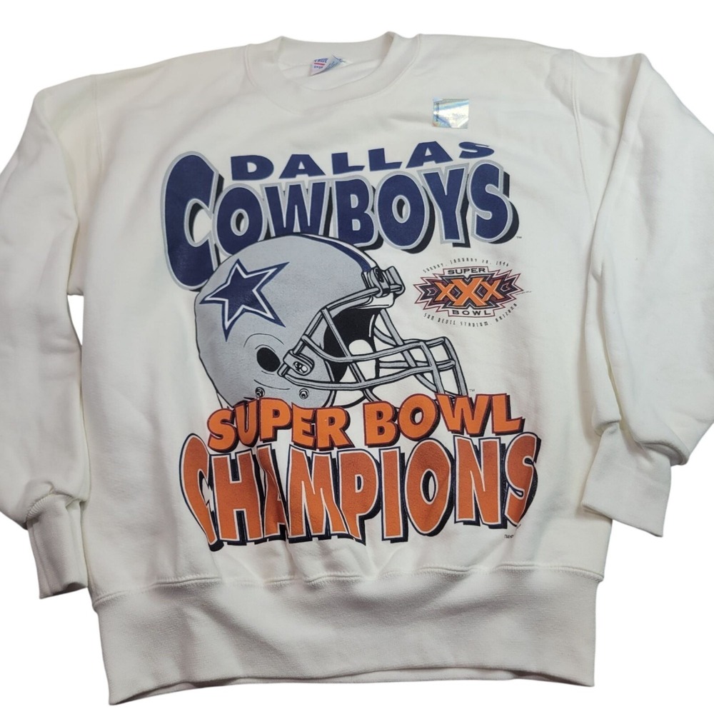 Vintage 90s Dallas Cowboys Super Bowl XXX Champions Sweatshirt True Fan L White